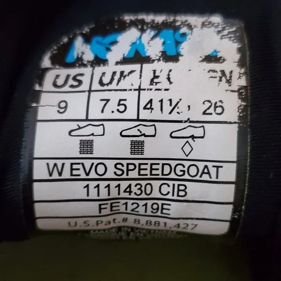 Hoka One One EVO SpeedGoat Shoes Women 9 Trail Sneakers‎ Black Yellow Vibram - Picture 7 of 7